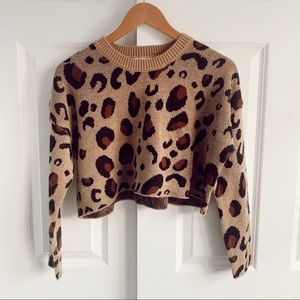 Cropped Cheetah Print Sweater Size Small